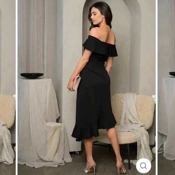 LADIES off shoulder ruffle midi dress - Picture 3 of 3